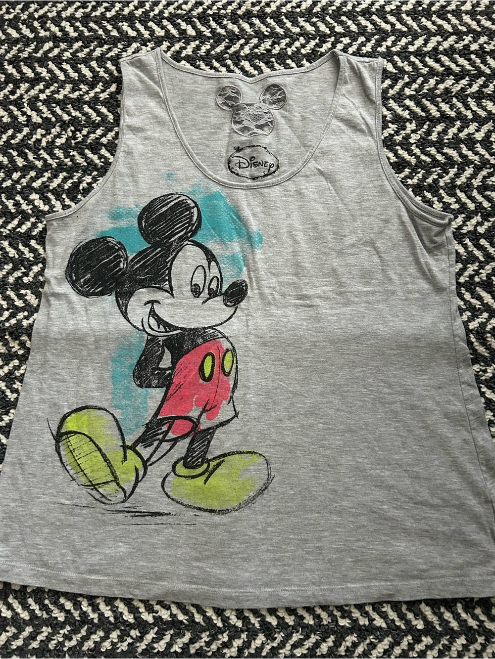 Disney Gray Tank Top with Mickey Mouse Graphic and Bright Accents